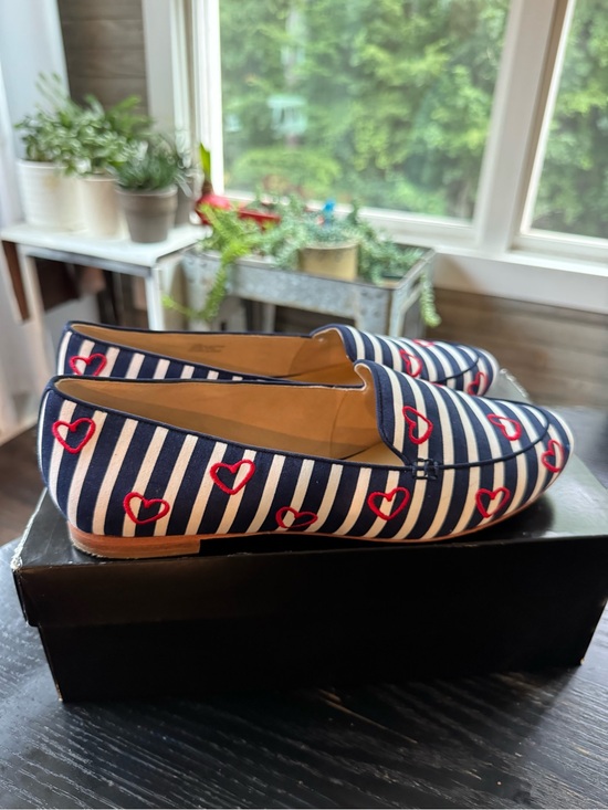 Talbots Shoes - Talbots Navy & White Striped Loafers with Red Heart Accents 10